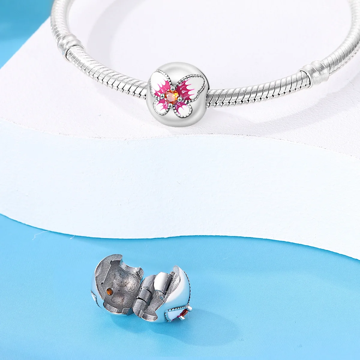 Silver-plated copper 925 2023 new model - Butterfly flower threaded safety bead fixed clasp necklace accessory