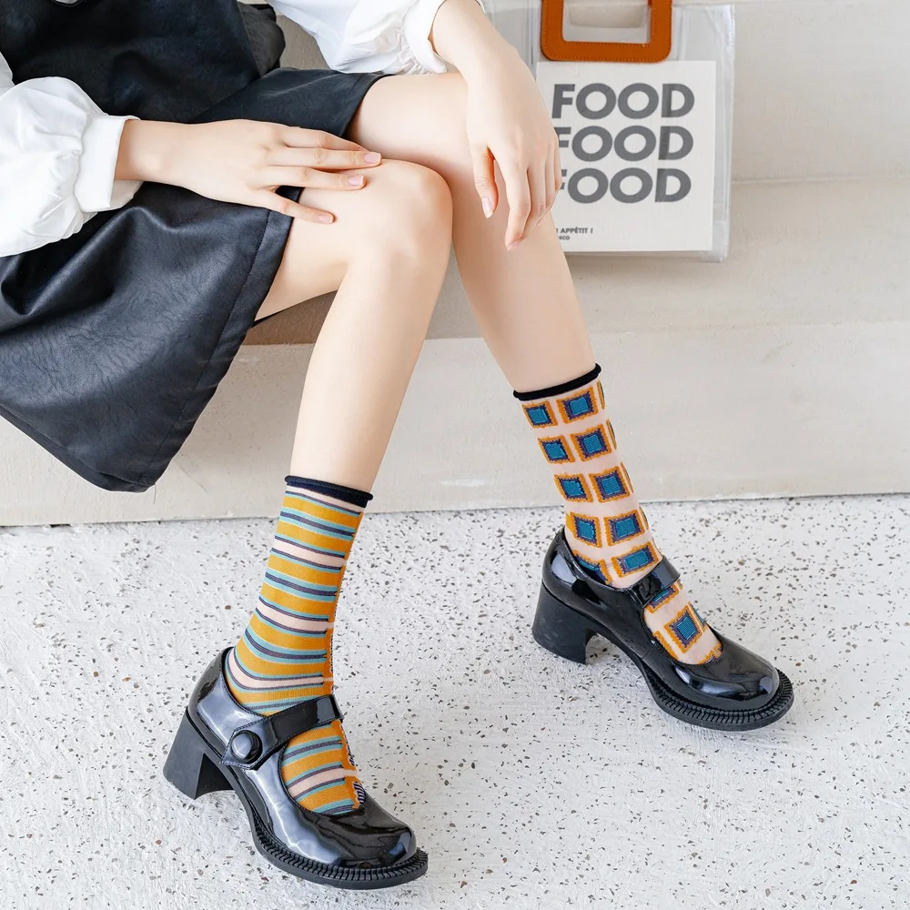 Sommer Kristall Seide Socken Tiere Cartoon Nette Drucken Ultra-dünne Transparente Lange Socken Mode Frau Socken Neuheit Harajuku 2025 – Detail 9