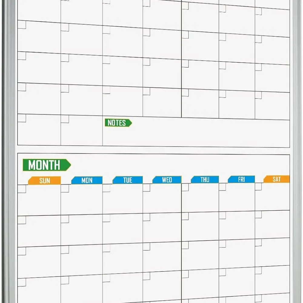 لوحة تقويم جافة مؤطرة من الألومنيوم مثبتة على الحائط مقاس 24 × 18، مخطط شهري