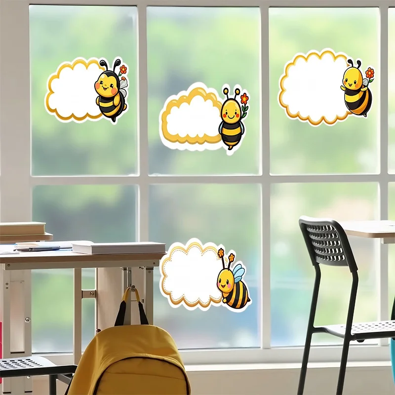 12 pieces of cute bee themed name tag stickers, cartoon style paper classroom decoration, used for desktop name tags - view 3