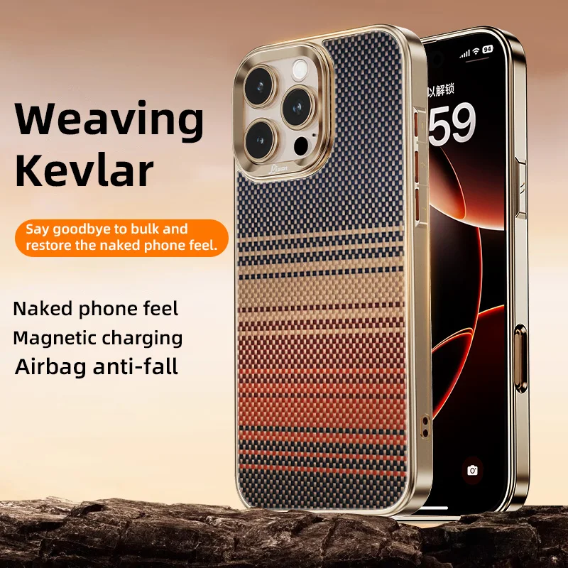 

Ultra Thin Aramid Fiber Magnetic Case For iPhone 17 16 15 14 Pro Max Magfit Cover For Magsafe Wireless Charger Premium