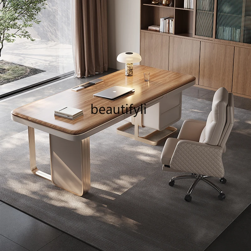 

Italian Minimalist Mid-Century Style Solid Wood Home Study Light Luxury Writing Desk Simple Office Desk