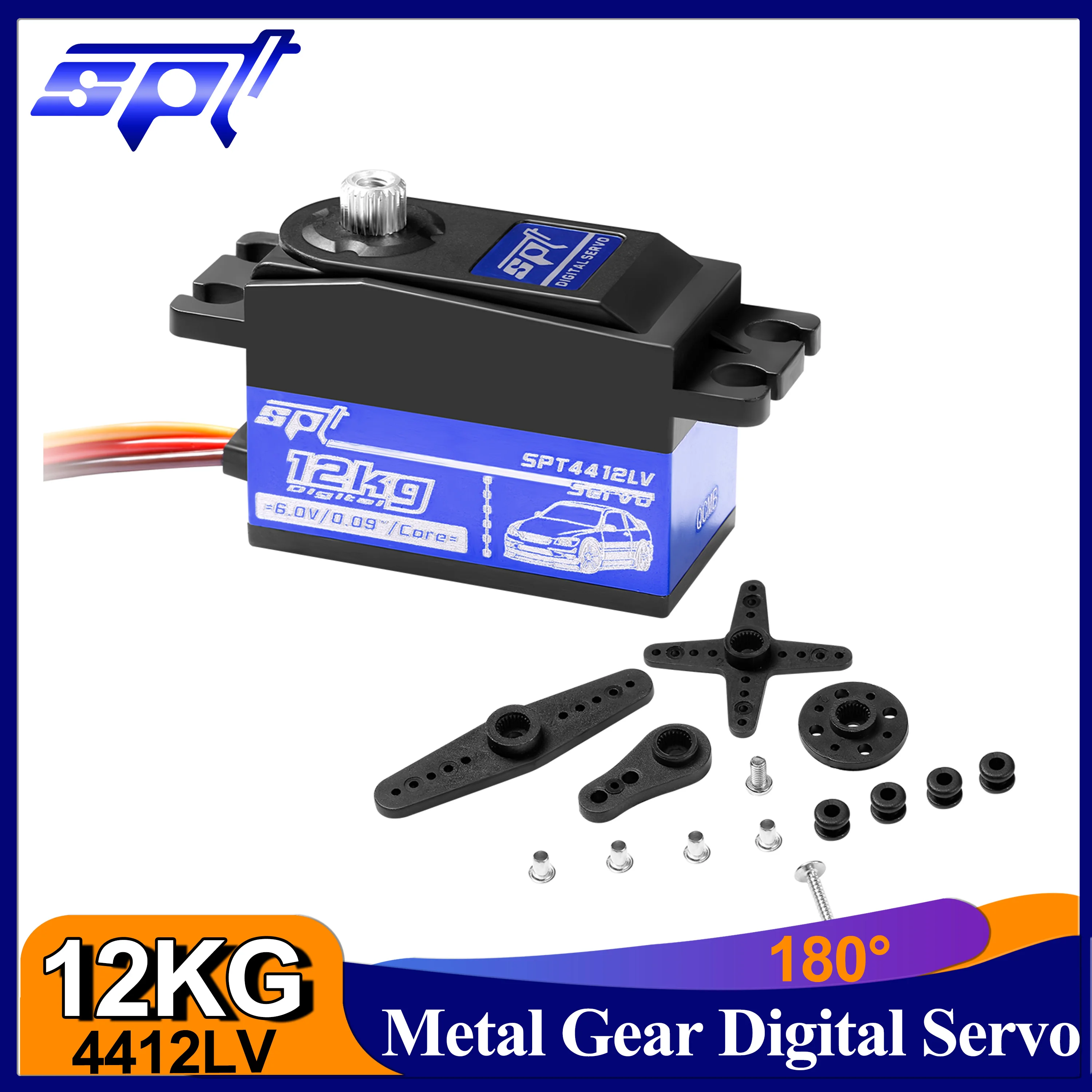 

SPT 12KG RC Servo 4412LV 180° Metal Gear Short Body Low Profile Digital Servo for 1/10 1/12 RC Car SCX10 TRX4 Crawler Fixed-wing