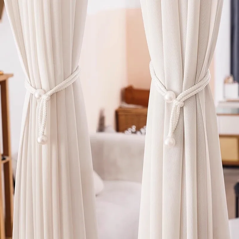 

Curtain Tiebacks Adjustable Big Pearl Curtain Straps Cotton Hand Woven Tie Back Decorative Rope Holdbacks for Curtains Draperie