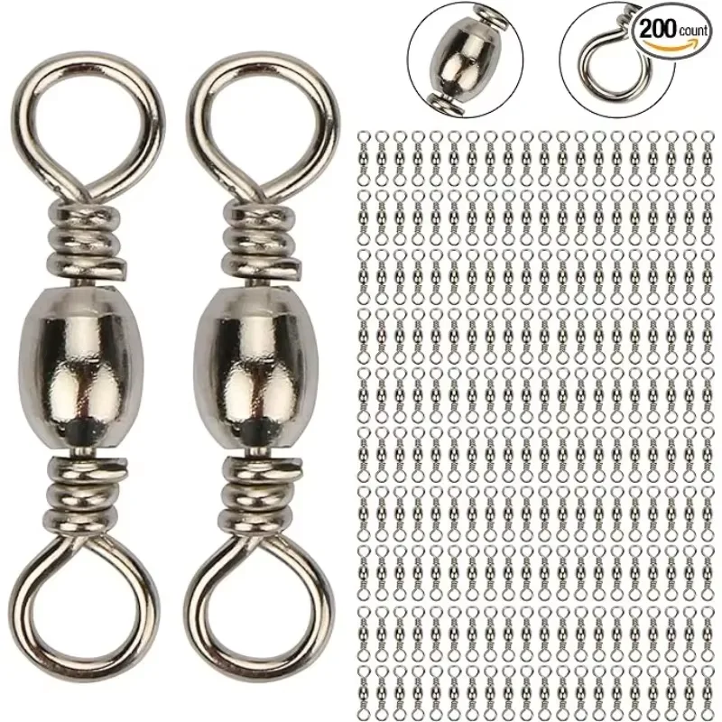 

Goture 200pcs/lot Fishing Swivel Rolling Barrel Swivels Stainless Steel Sea Fishing Hook Connector Size 10, 8, 6, 4, 2, 1/0,