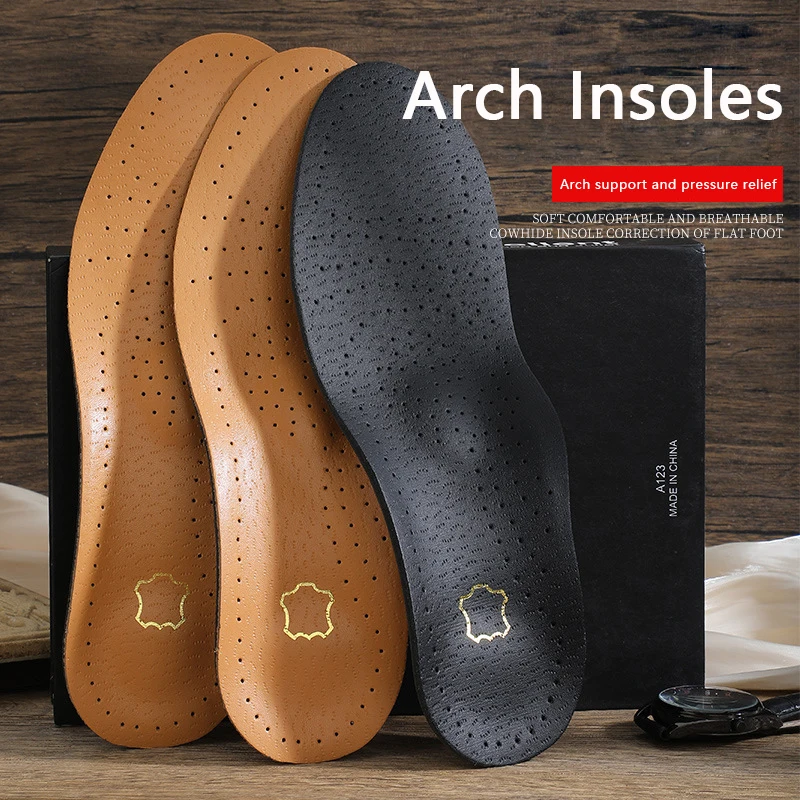 

1Pair Leather Orthopedic Insoles Arch Support Insole Flat Feet Plantar Fasciitis Shoe Pads Quality Leather Deodorising Shoe Sole