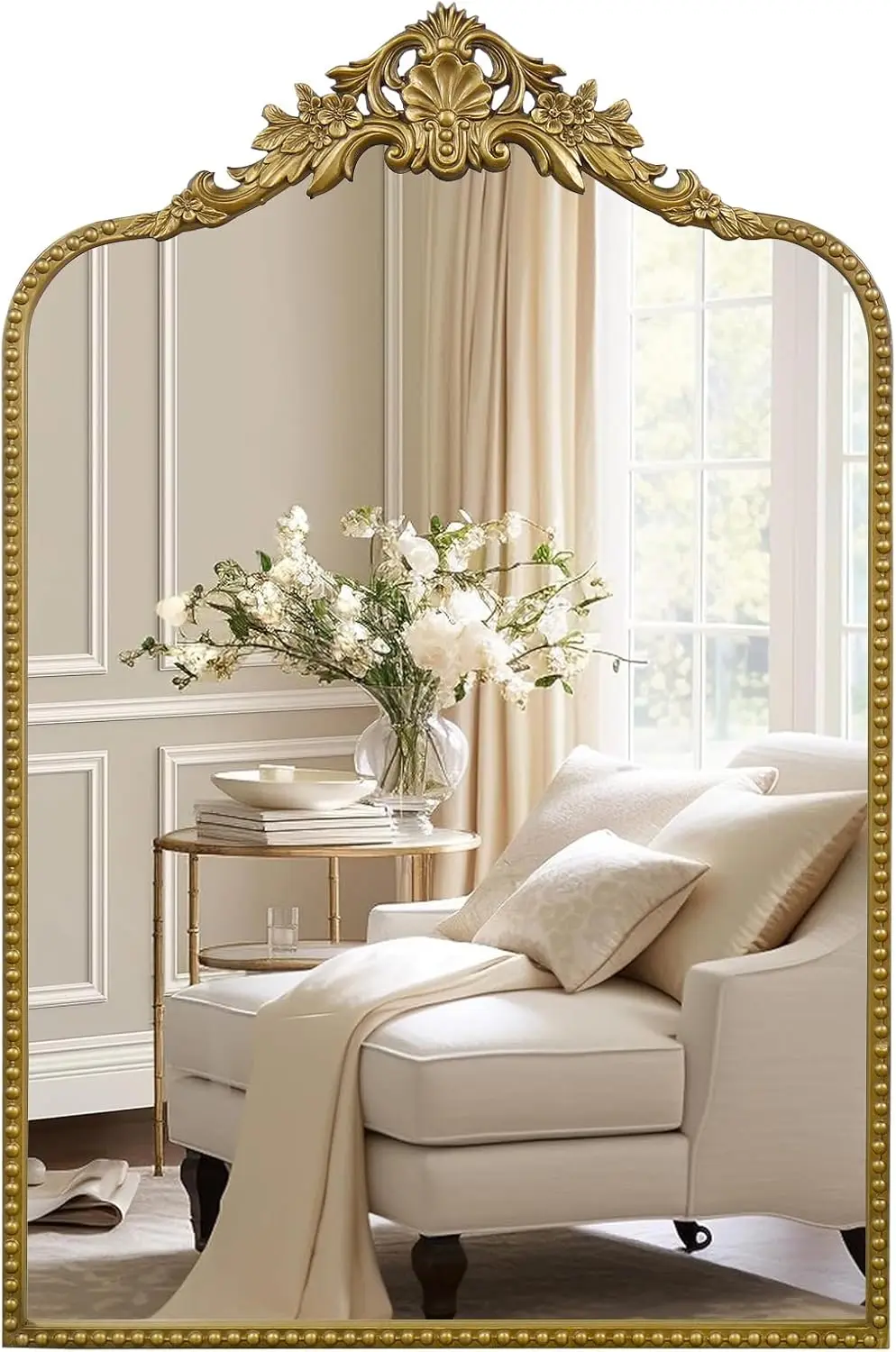 

Vintage Baroque Full Length Floor Mirror 30"X48", Victorian Antique Mirror with Black Brush Gold Ornate Metal Frame for