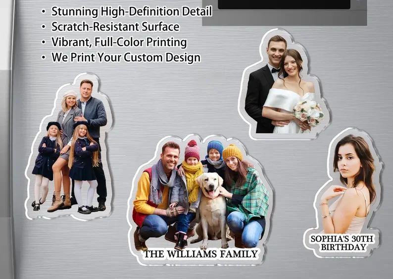 Personalized Photo Magnet, Bulk Family Photo Fridge Magnets, Wedding Magnet with Text, Custom Acrylic Refrigerator Magnet, Birth