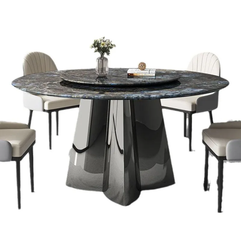 

Simple modern dining table and chairs, rock slab combination, round table light luxury household turntable dining table