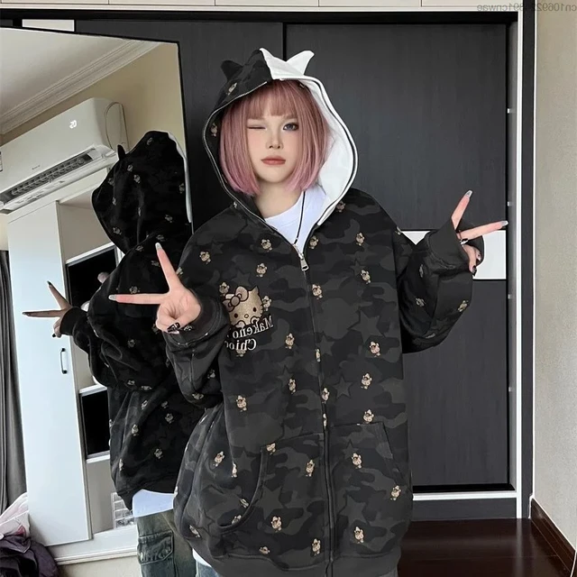 Women's hello kitty zip up hoodie hotsell
