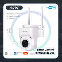 MOES Tuya WiFi 3MP cámara de seguridad inteligente compatible con red RJ45 inalámbrica y cable IP65 impermeable seguimiento de movimiento noche a todo Color