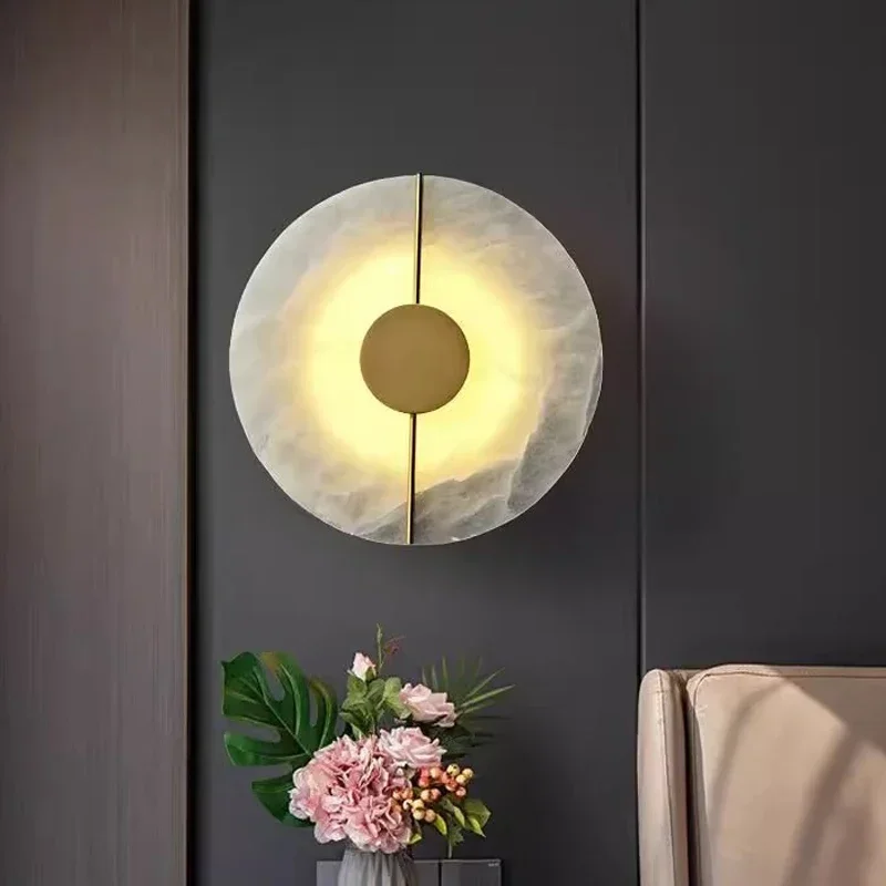 

Modern Alabaster round Wall lamp marble stone indoor living room bedroom bedside kitchen Light corridor home decoration lighting