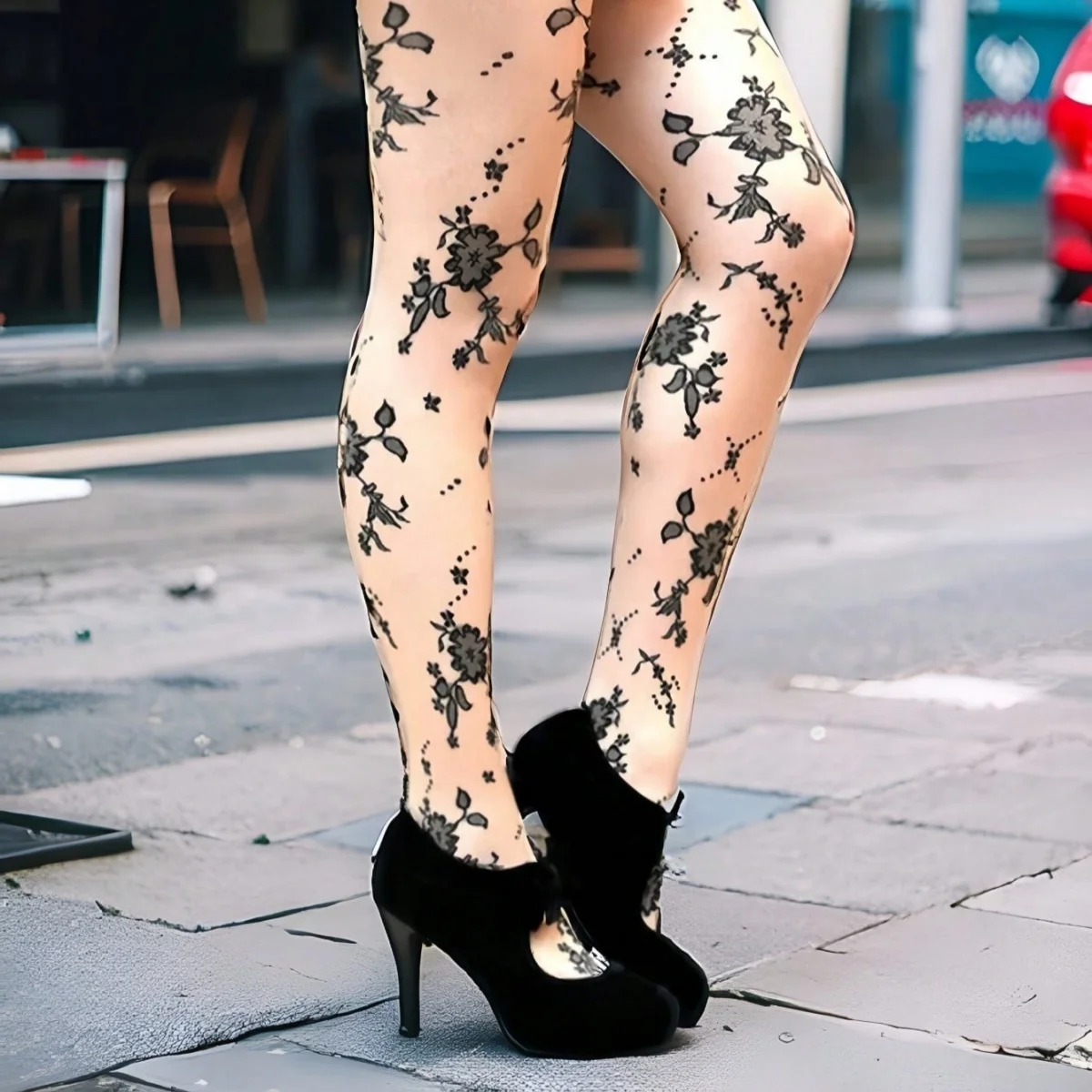 1 piece of women's jacquard floral tights for everyday sexy party club