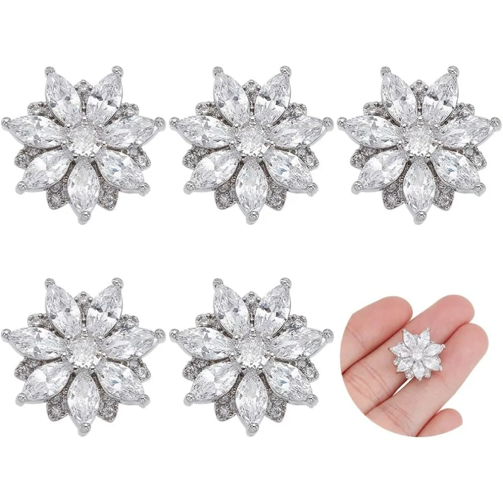 

6 шт. металлические пуговицы со стразами диаметром 18 мм, прозрачные овальные пуговицы из циркония, пуговицы со стразами в форме цветка для шитья