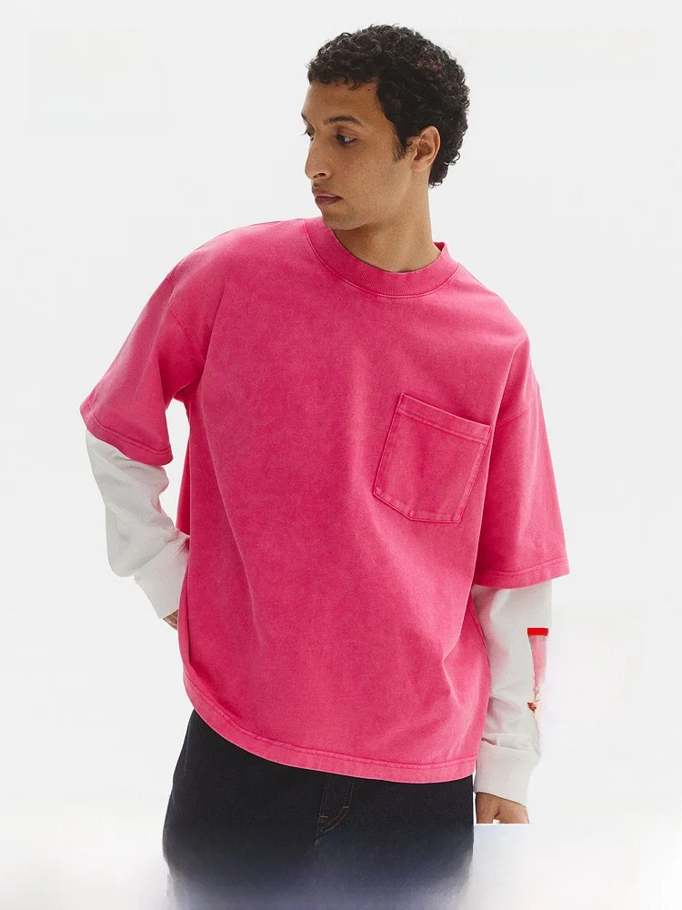 

Men's Summer New Loose Fit Cotton T-Shirt Layered Oversized Style Long Sleeve Casual Style Fashionable New Arrival