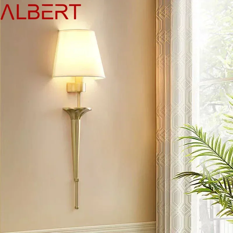 ALBERT American Brass Wall Lamp Indoor Living Room Bedroom Bedside Lamp Retro villa Hotel Corridor Hallway Wall Lampl Lamp