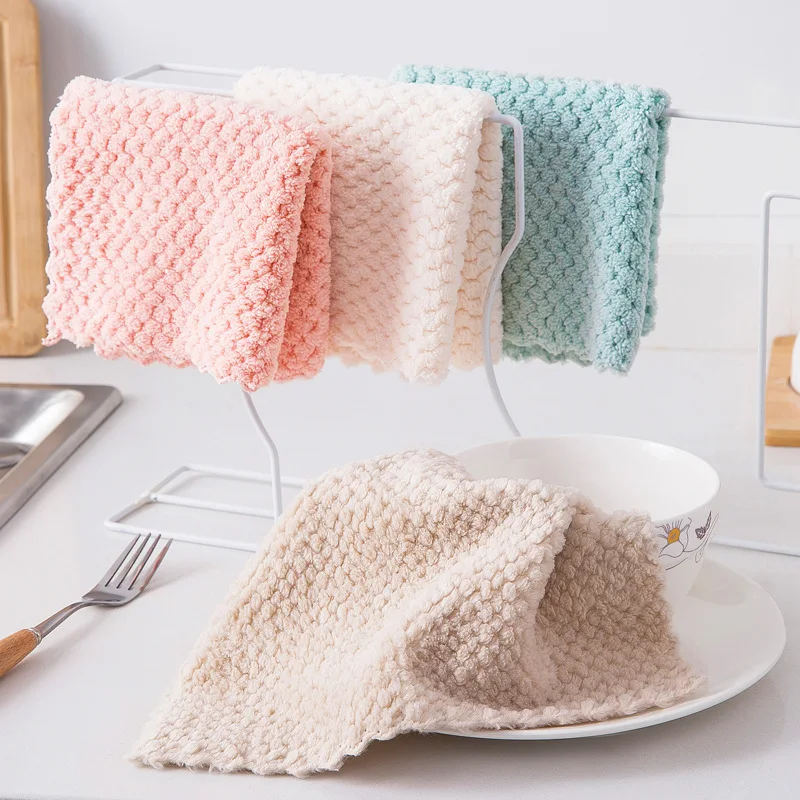 Dishcloths Coral Fleece Super Absorbent Pan Pot Pad Dishrag Kitchen Dishes Cleaning Rag Towels Napery Dishcloth Rags 1/3/5/10pcs