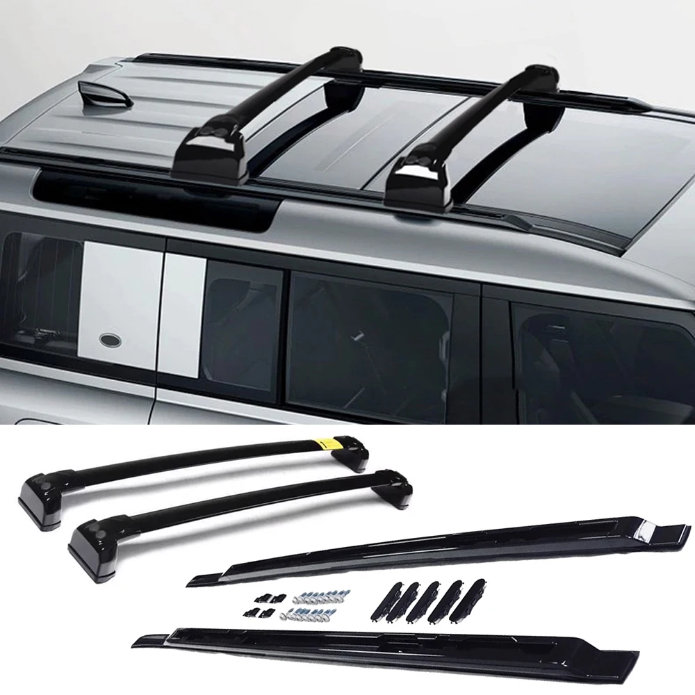 

4PCS Black Cross Bars Crossbars Roof Rail Fits For Land Rover Defender 90 2D 2020-2025