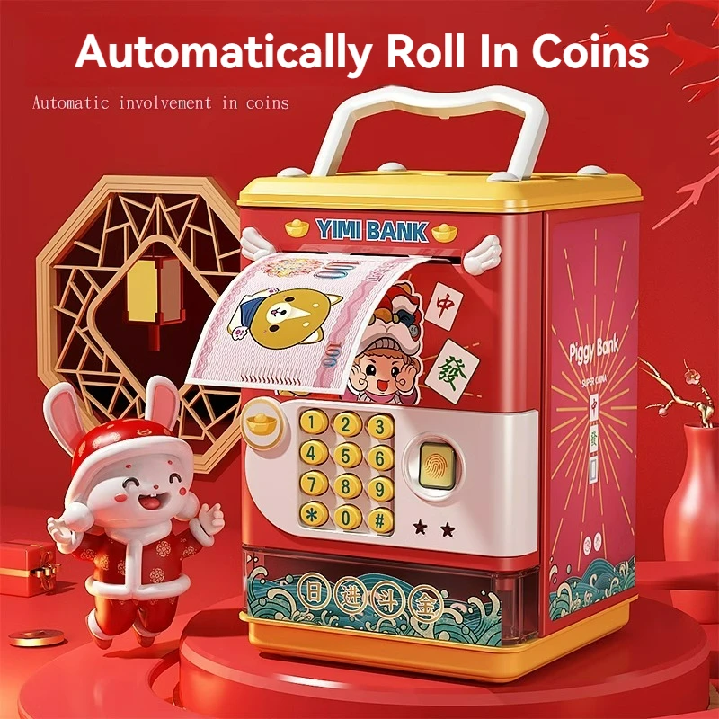 Children's Piggy Bank ATM Code Fingerprint Unlock Money Box With Music Story Piggy Bank Toys for Kids Christmas Boys Girls Gifts