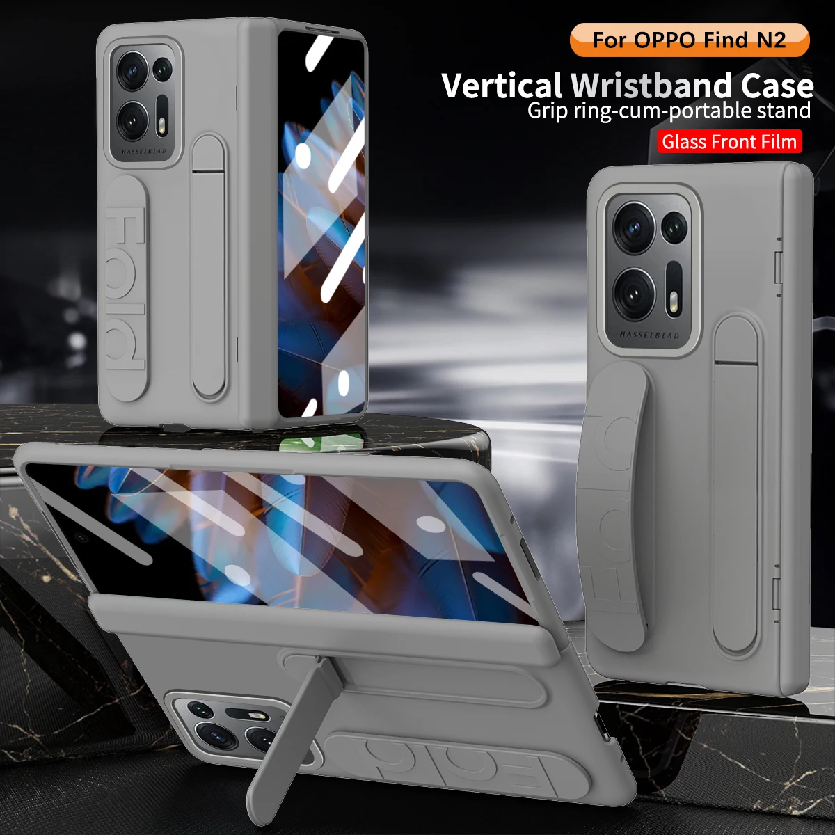 

For OPPO Find N2 Silicone Rotation 180° Folding Wristband*Stand*Hinge 3-in-1 Full Lens Protection Drop-proof Phone Case
