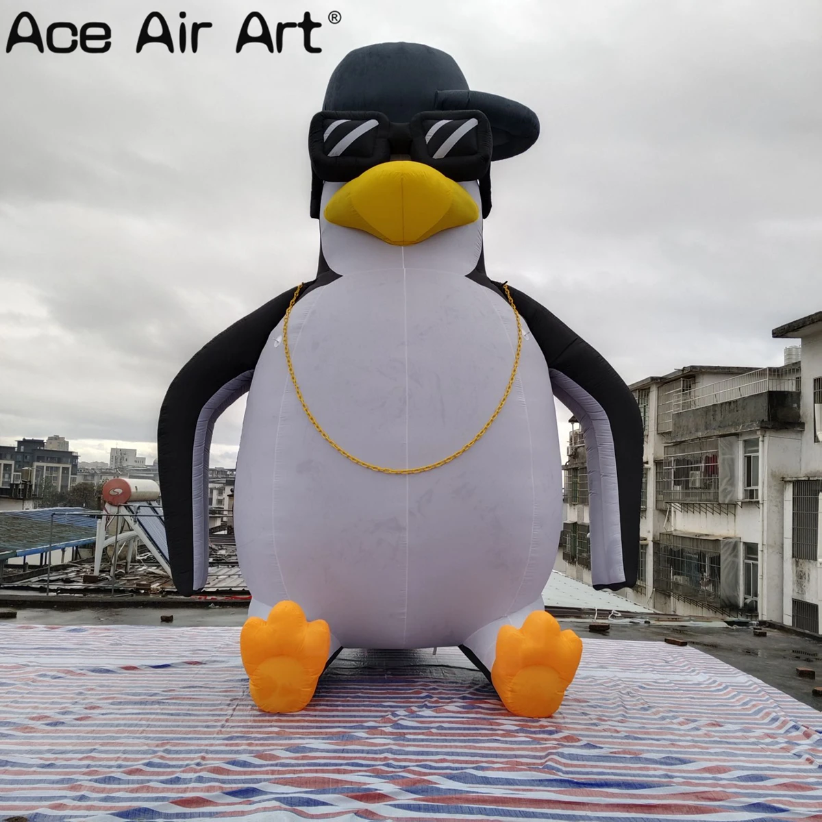 Life Size Cool Inflatable Cartoon Penguin With Hat Glasses And Necklace Inflatable Mascot Model For Party Decor