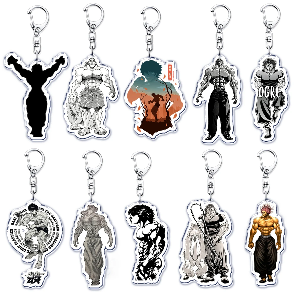 Japanese Anime Hanma Baki Son of Ogre Keychain for Yuujirou Characters Pendant Key Chain Ring Keyring Jewelry Holiday Giftss