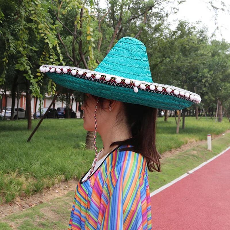 Outdoor Carnival Sombrero Men Women Party Mexican Hats Natural Straw Sun Hat Wide Brim Panama Bucket Hats Adjustable Retro Caps