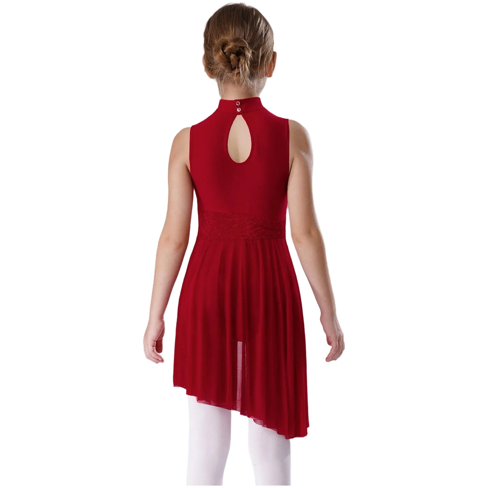Kids Girls Lyrical Modern Dance Dress Performance Sleeveless Mesh Split Leotard Ballet Gymnastics Figure Skating Dress Costumes