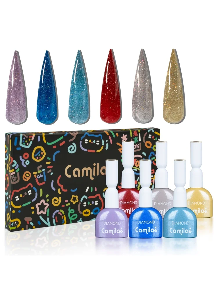 

Camila ¿ 6pcs 15ml Hema &Tpo Free flash Diamond Off Gel Nail Polish Manicure Salon For Women B
