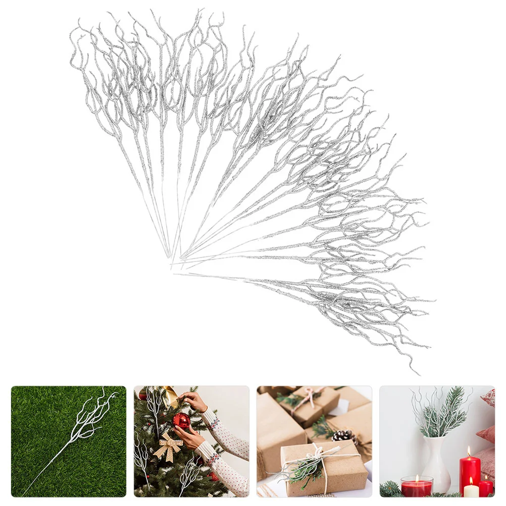 

20 Pcs Artificial Plant Withered Vine Christmas Branch Picks Plants Decor Glitter Tree Branches Xmas Fake for Party Curly