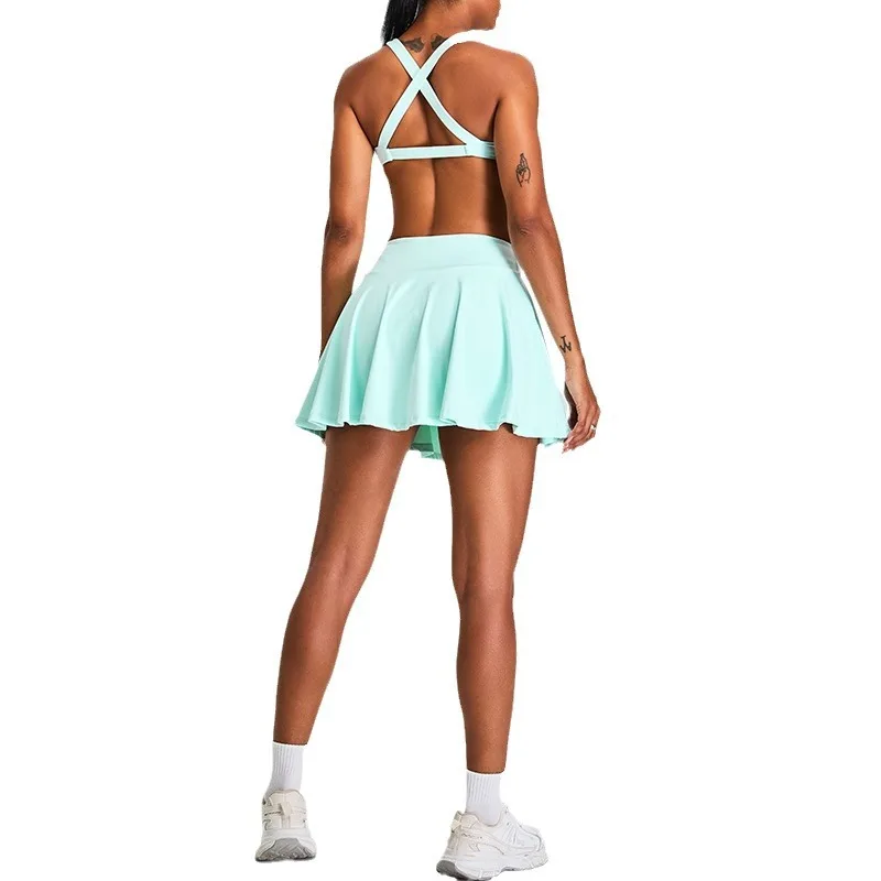 Ladies' outdoor sportswear, gym yoga sportswear, fitness sportswear, high waisted skirt, pleated skirt workout clothes for women