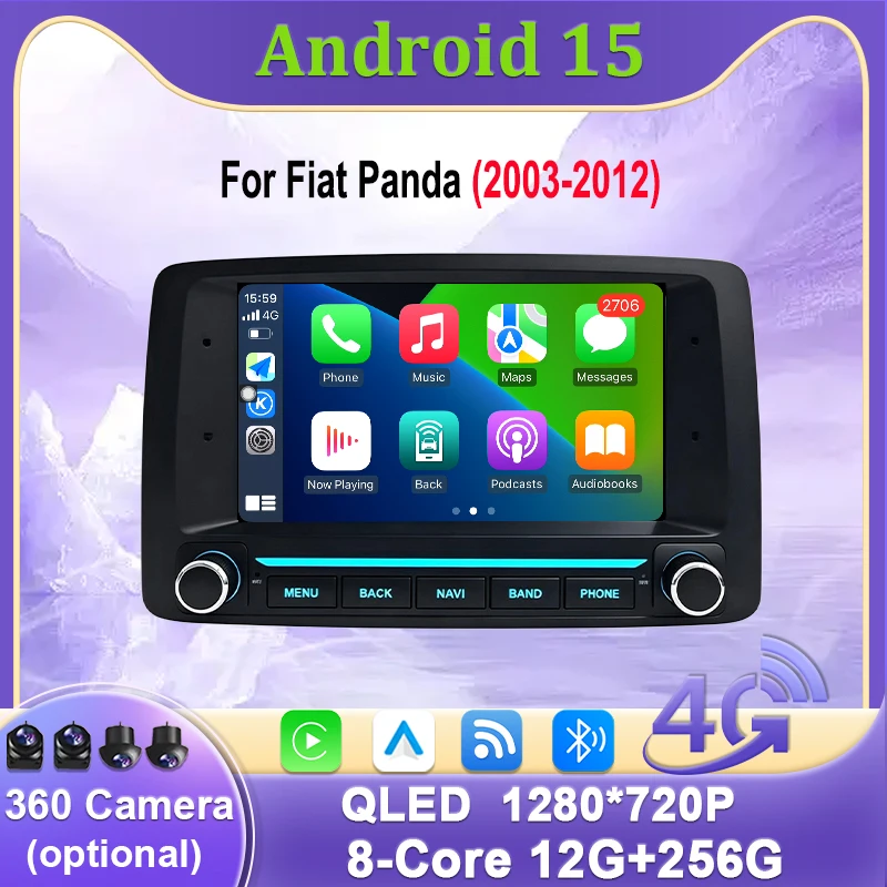 7‘’ Android Car Radio For Fiat Panda 2003-2012 Multimidia Video Carplay Player GPS Navigation Bluetooth WIFI 4G Head Unit