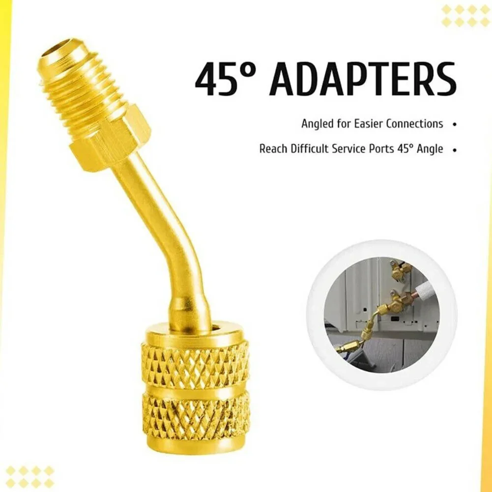 4PCS 45 Degree R410A Adapter 5/16 Inch Female Couplers To 1/4 Inch Male Flare Brass Adapter For R410a Instrument Hose