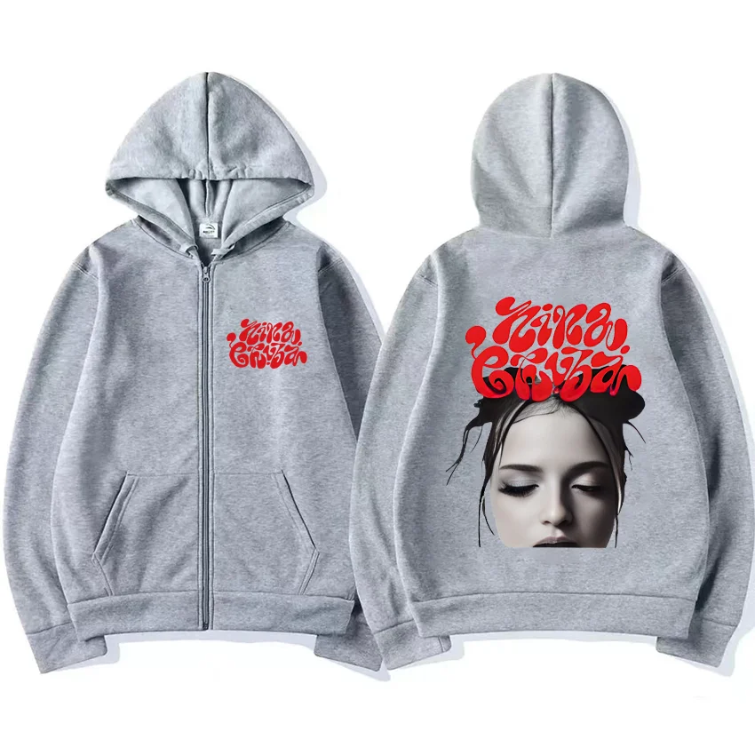Nina Chuba Printed  Hoodie Men Women's hip hop Clothing Coat Hip Hop Zip Up Jacket Long sleeve fashion Fleece vintage streetwear