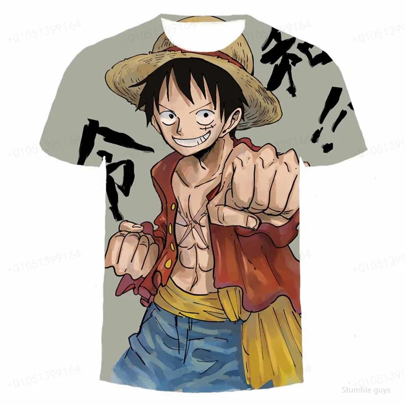 Sommer Kinder Einteiler T-Shirt Luffy Kunstdruck Lässige Jungenkleidung Mädchen Kurzarm Herren Trikot Outdoor