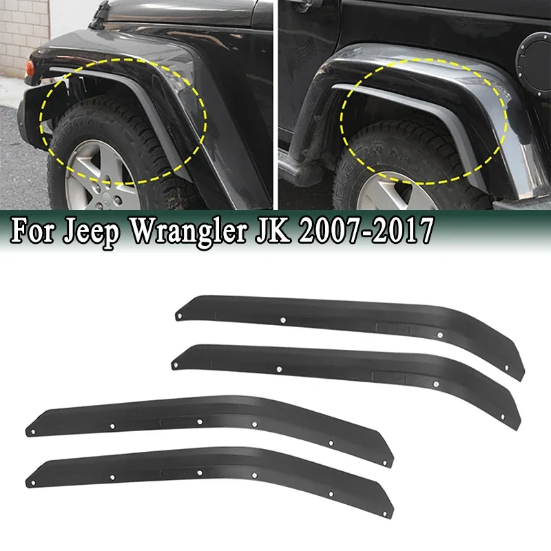 4Pcs Car Wheel Mudguards for Jeep Wrangler JK 2007-2017 Extension Eyebrow Widened Fender Flares Splash Protective Guards