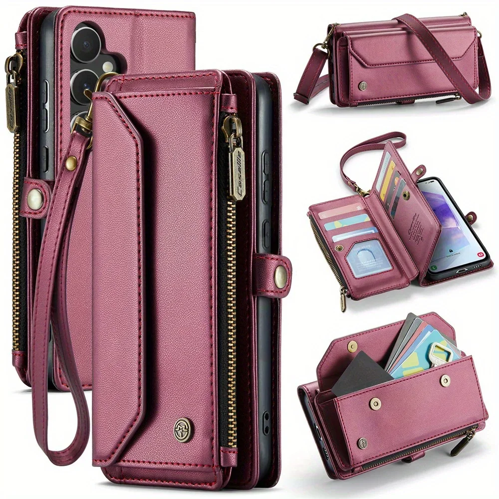 

Чехол-кошелек для Samsung Galaxy A72/A71/A56/A36/A26/A16/A15, чехол-кошелек с блокировкой RFID и 7 держателями для карт, браслет, плечевой ремень, чехол-кошелек