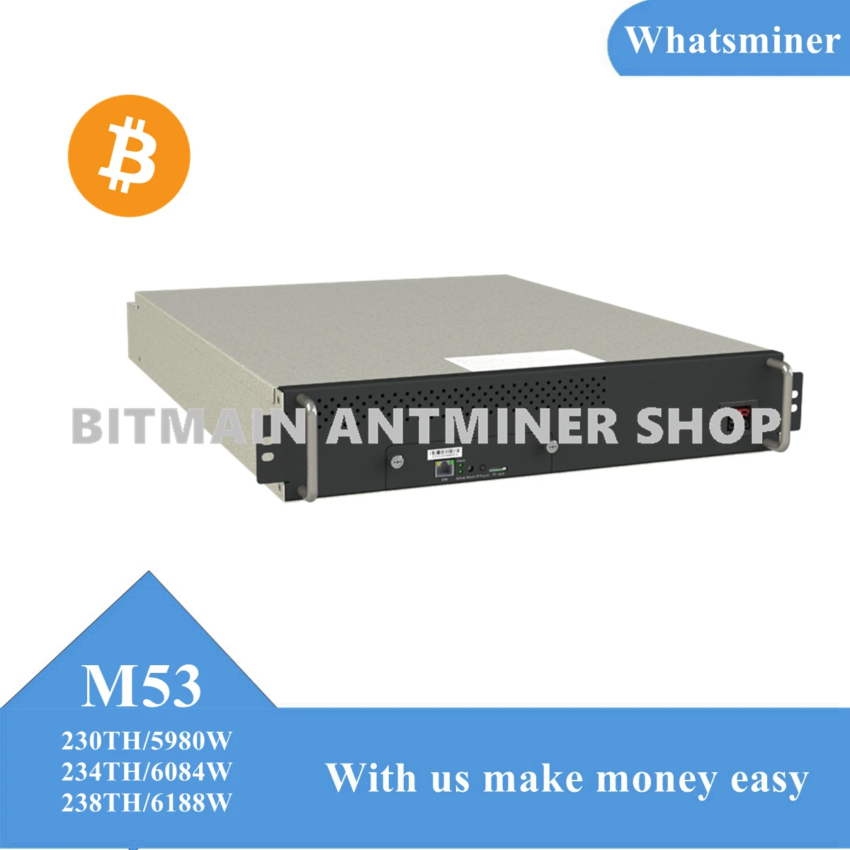 Whatsminer M53 achieve 230TH 234TH 238TH at 26 J/T 5980W 6084W 6188W Power Supply Included Cheaper Than Antminer S19 S19pro T19