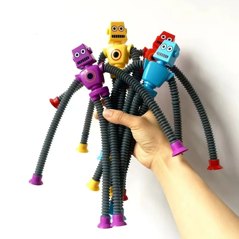 1Pcs Fun Stretchy Tube Robot Puzzle Toy Creative Decompression Cartoon Suction Cup Springs Telescopic Robot Shape Toys Kids Gift