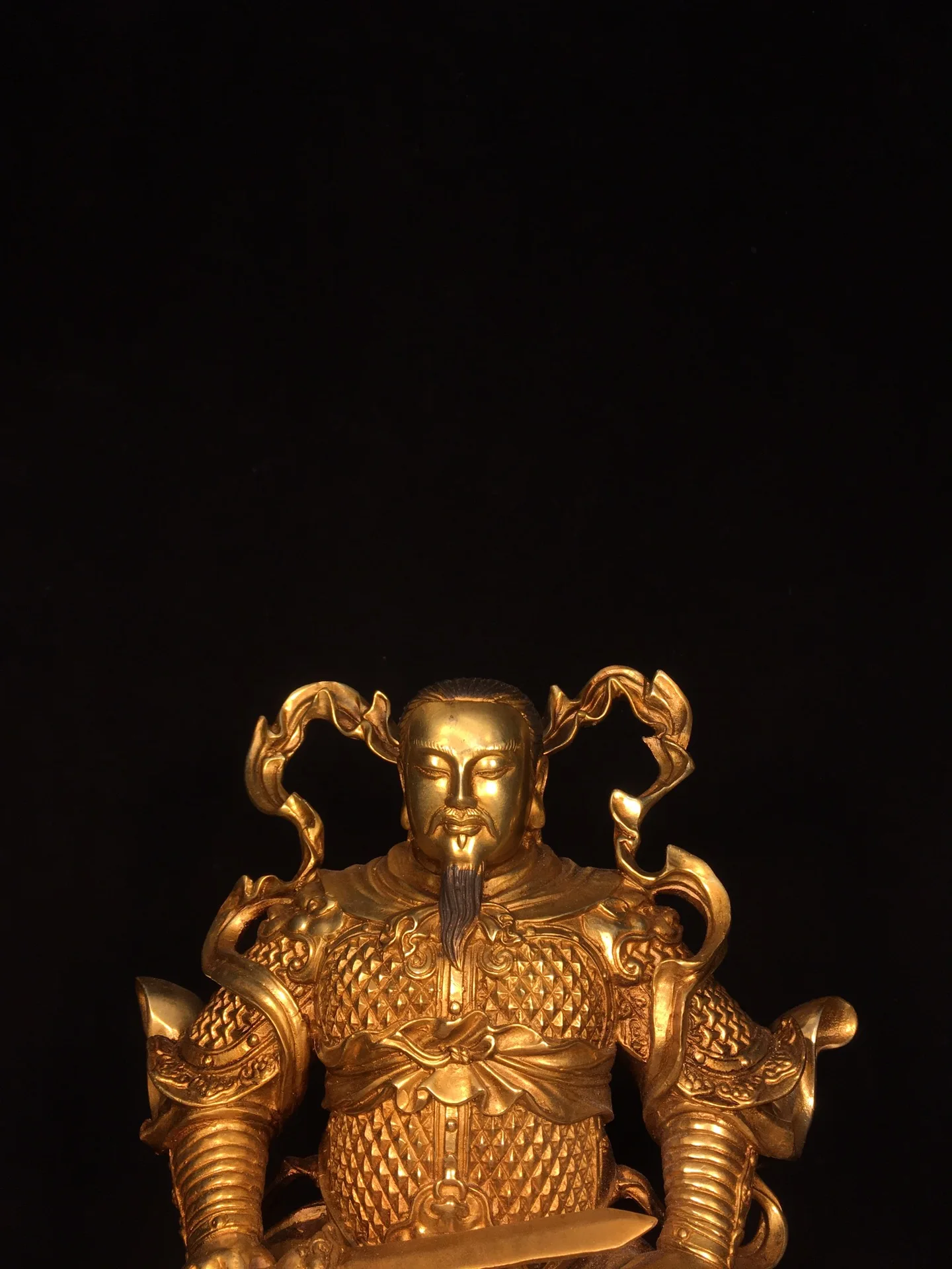Old Bronze Gilded ancestor Taoism Emperor Zhenwu Northern immortals Seated Buddha Worship Hall Town house