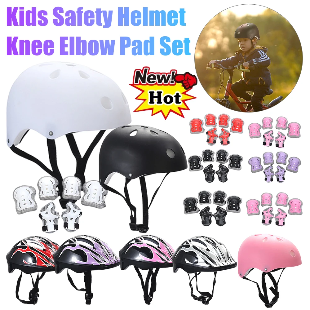 7Pcs/Set Helmet Knee Elbow Pad Set Guards Protective Gear Sets For Roller Skates Cycling Bike Skateboard Sports For Kids Safety