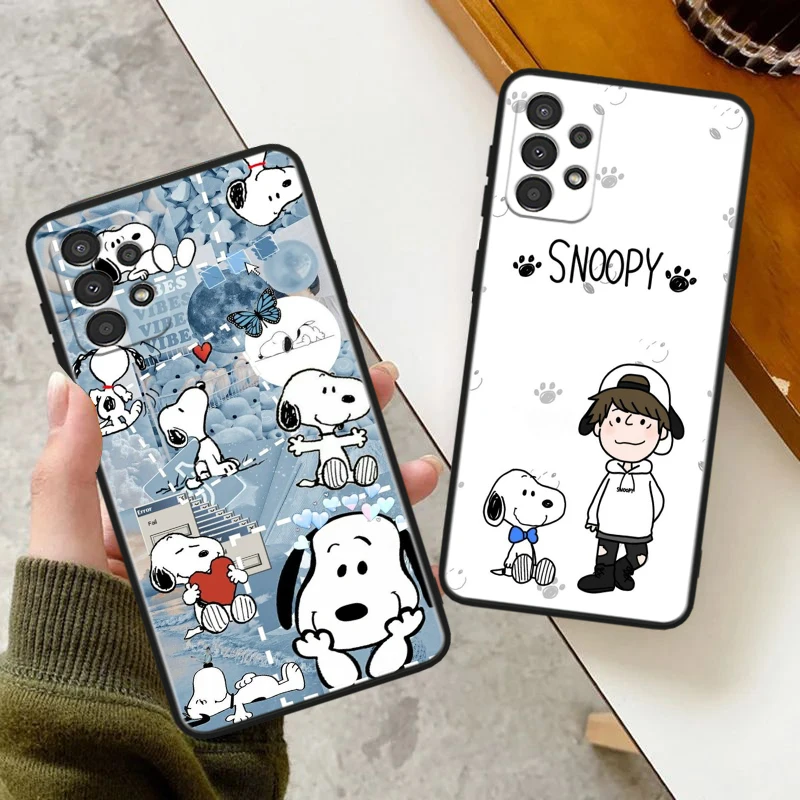 Anime Snoopy Cute For Samsung A73 A72 A54 A53 A52S A34 A33 A32 A25 A24 A23 A22 A15 A14 A13 A05 Black Phone Case