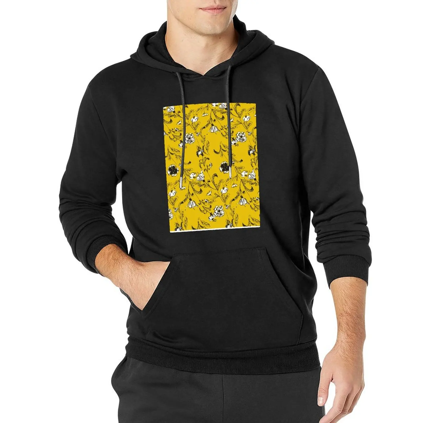 

Yellow Floral Pattern Pullover Hoodie men's autumn clothes men clothing new in hoodies & sweat-shirt