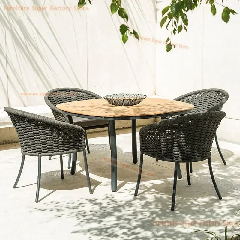 

Outdoor leisure minimalist furniture courtyard villa garden rattan chairs outdoor balcony tables and chairs teak small round tab