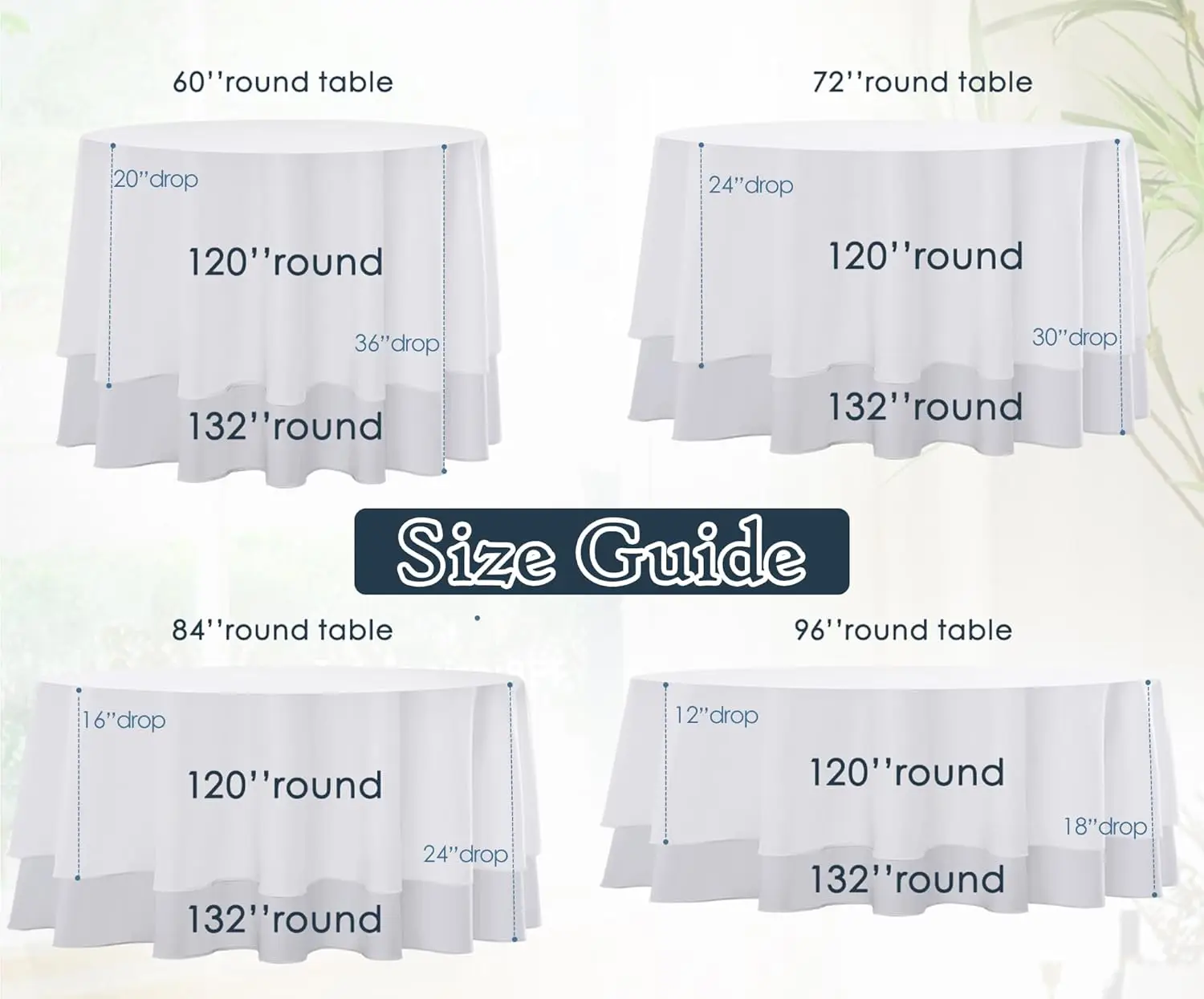 Round Tablecloth 6 Pack 120inch Stain and Wrinkle Resistant Polyester Table Cloth Decorative Fabric Table Cover (White)