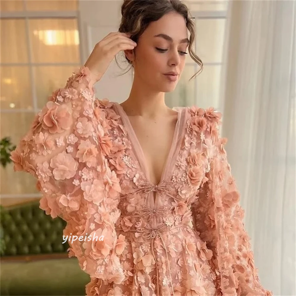 Rotterdam-Robe de cocktail A-ligne personnalisée, appliques en dentelle, perles froncées, robes longues, col en V, sur mesure, occasion exquise, Kle