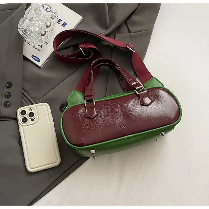 Retro Sense Minority Fashion Color Contrast Handbag Female New Style Shoulder Bag Crossbody Bag High Appearance Level