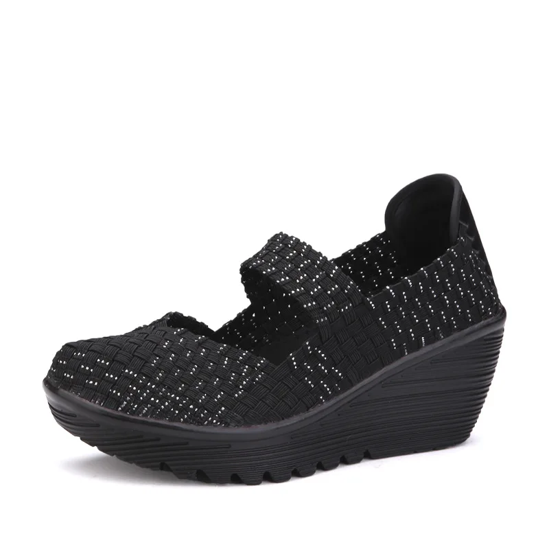 35-41 Women Vulcanized Shoes Spring Autumn Weave Sneakers Wedges Mesh Breathable Zapatos Female Thick-Soled Platform Footwear y5