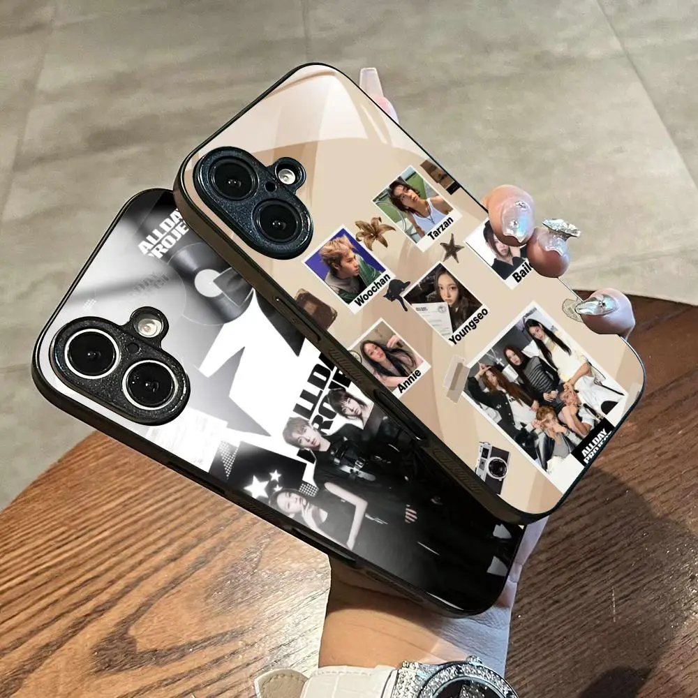 Корейский трендовый чехол ALLDAY PROJECT для iPhone 17 Air, 16, 15, 14, 13, 12, 11 Plus, Mini, Pro, Max, стеклянный магнитный чехол