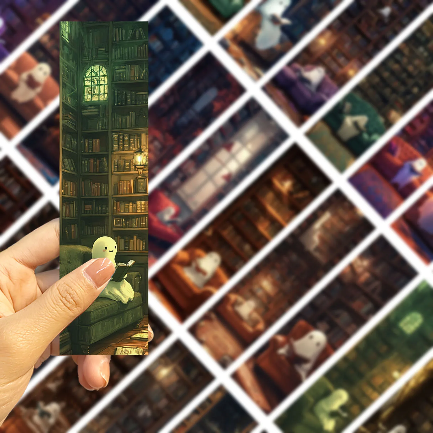 30Pcs Ghost Reading at the Library Bookmarks Aesthetic Decorative Book Markers Paper Book Page Mark Cards for Book Lovers